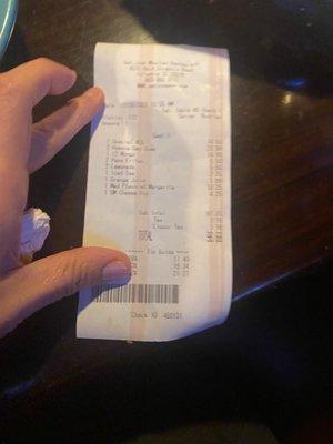 Receipt 3 adults, 2 children eating adult meals lol and drinks total 96.68