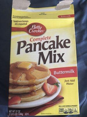 Delicious tasting pancake mix just add water or milk. I prefer water..