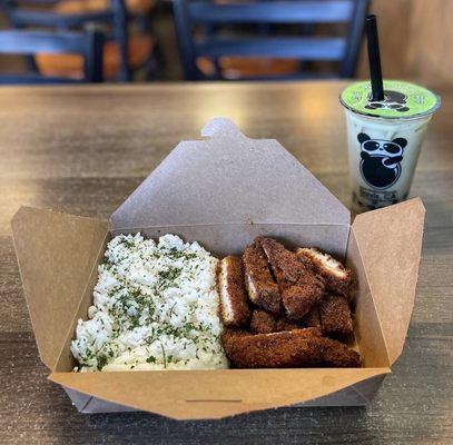 Chicken Katsu with Rice and Milk Tea