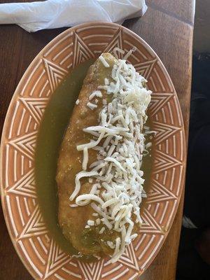 Rice bean cheese avocado chimichanga in green sauce