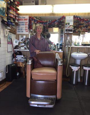 Lilly and her number one chair. She has been cutting my hair since P&L on Highway 101. Always a great haircut with her.