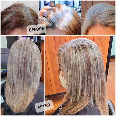 My journey: from a skunk streak to au-naturale grey hair. Courtesy of Ms. Vazquez