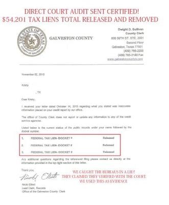 COURT PROCESS SHOWING TAX LIEN REMOVED