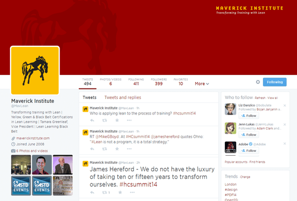 The Twitter page we designed for the Maverick Institute in Portland, Oregon.