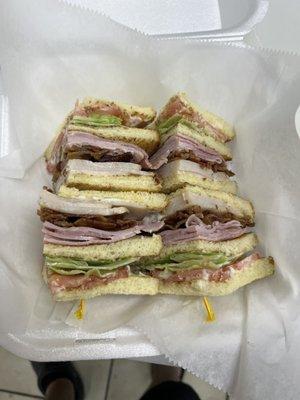 Club sandwich with both ham and turkey