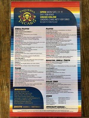 Front of menu