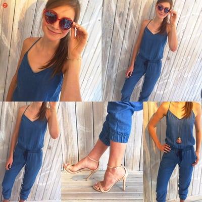 Not just a jumpsuit...Its an ENTIRE outfit inpiece!Splendid jumpsuit + Quay sunnies + Steve Madden heels! #NoBrainer #NewArrivals #SoMuchNew