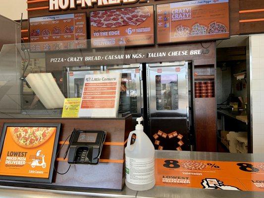 Inside: order/pickup counter--look at that big antibacterial dispenser!