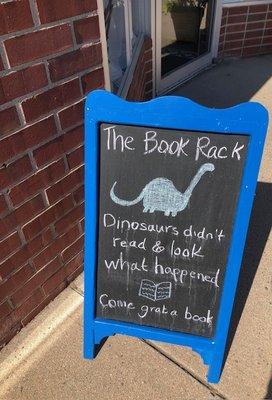 The Book Rack funny used bookstore sign