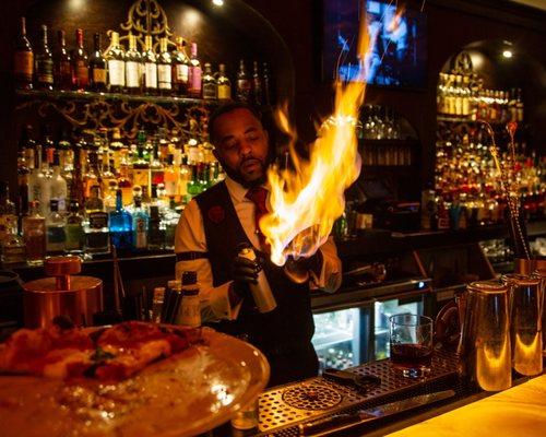 Derek preparing a smoked old fashioned