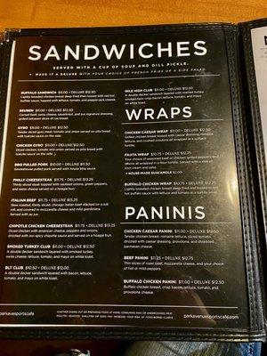 Menu - Sandwiches, Wraps & Paninis