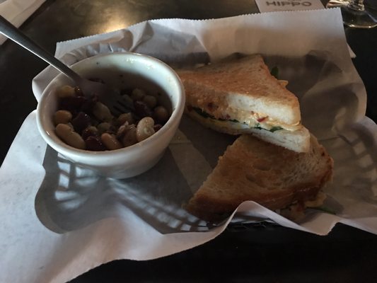 Whisky Pimento Cheese (add spinach and egg) with three bean salad.