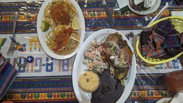 Tacos con pollo and Chiles Rellenos