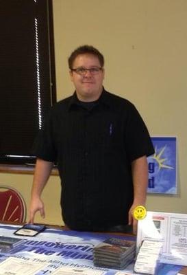 Hypnotist Ryan Mazurkivich at the 2013 Congregational Church of Naugatuck's holiday vendor fair