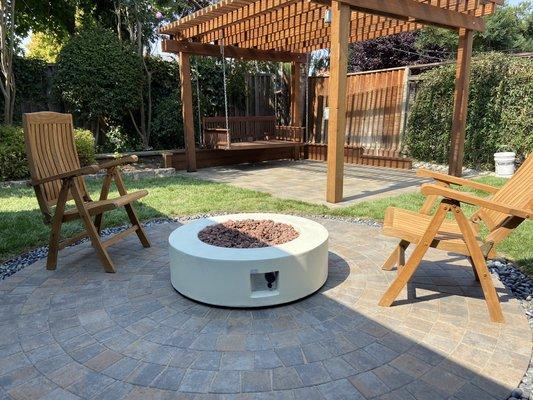 Basalite Paver Circle ft. Redwood Pergola Structure 

Name : Artisan Cobblestone 
Color : Positano