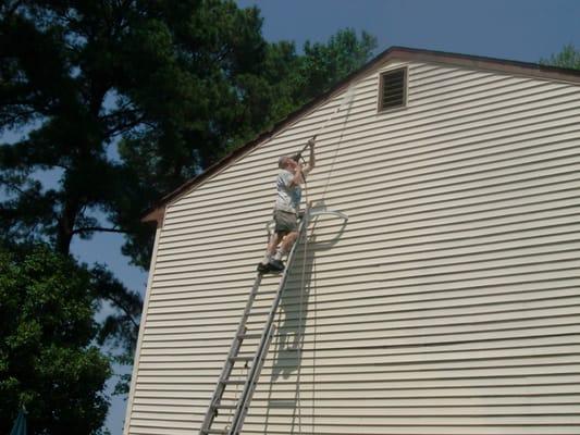 He cleans right up to the high "A" on the house.