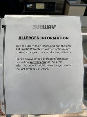 Allergen info.