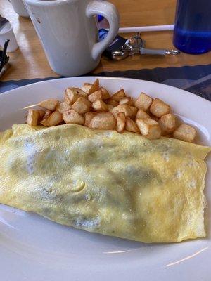 Cheese & Sausage omelette with the bland home fries.