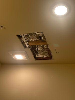 My ceiling that never got fixed.... When I turn on the light it leaks. It's gross.