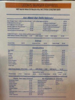 Menu side one