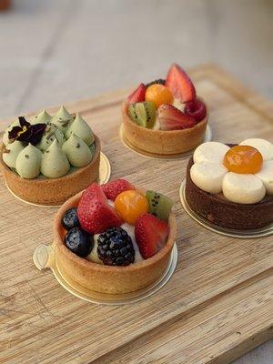 Various fruit tarts and a matcha tart (left). All delicious, especially the mixed fruit tart!