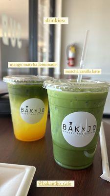 Mango matcha lemonade and matcha vanilla latte