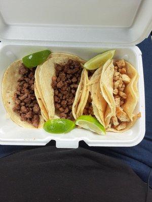 Steak and grilled chicken tacos