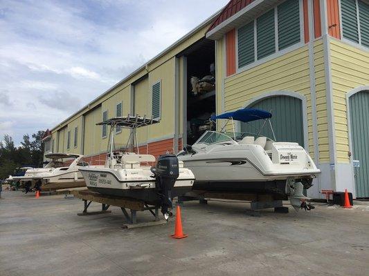 Cones indicate boats that are washed and ready to be stored away