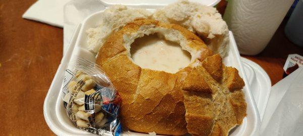 Clam chowder bread bowl