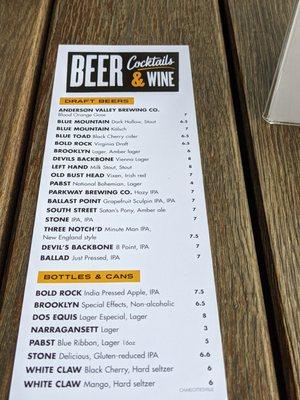 Current beer menu