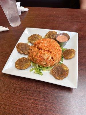 Arroz con Pollo and tostones