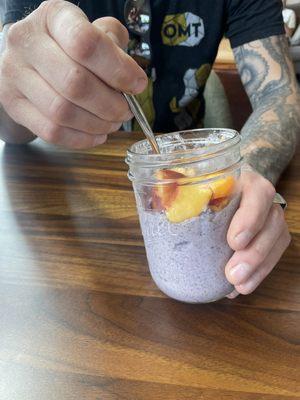 Blueberry chia pudding with palisade peaches