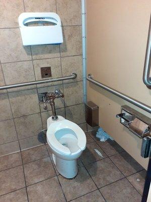 Different bathroom stalls & the hand washing area.