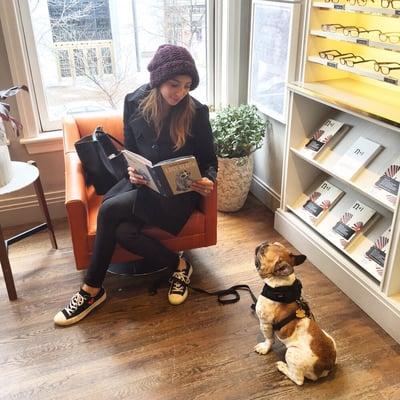 The perfect spot to hang and read your pup a story while waiting for some fresh new glasses!