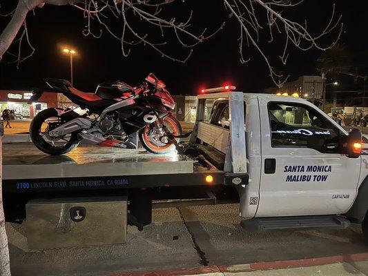 Aprilia rs660 being towed by this company