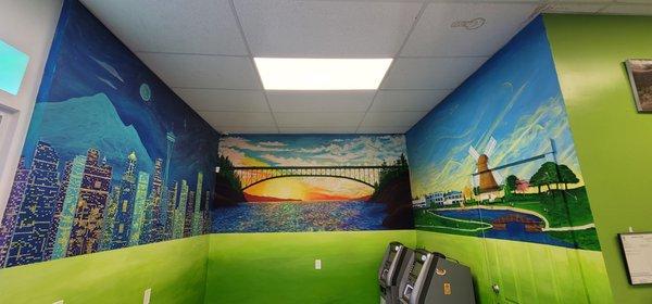 Beautiful hand painted mural by a local artist.