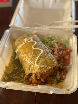 Carne asada wet burrito with green sauce