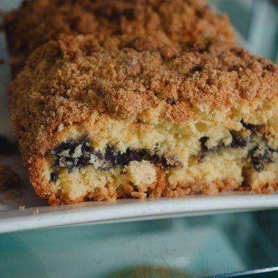 Homemade blueberry coffee cake