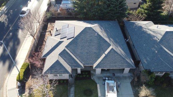 Aerial view of solar array. (Front of house)