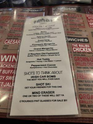 Drinks menu ( Front side)?