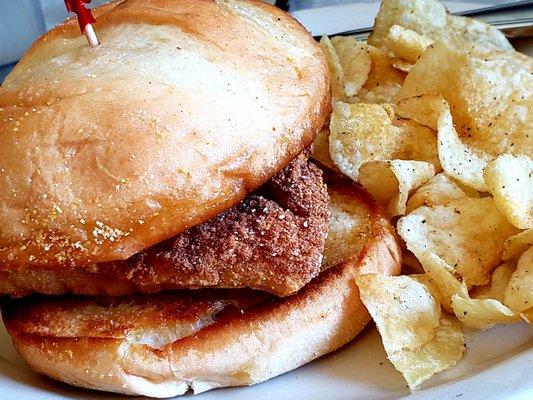 Haddock sandwich and chips