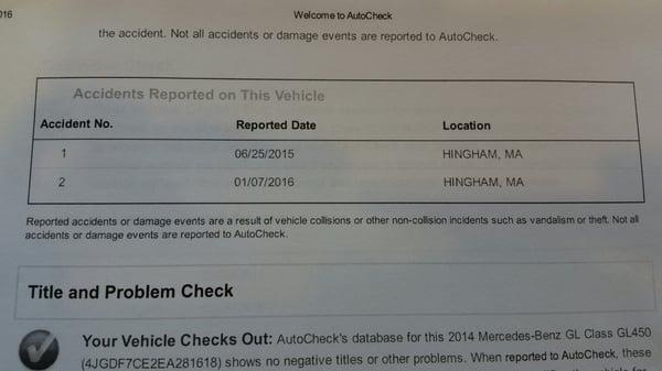 Acura dealership appraisal found that AutoExpo lied to me about no associated accidents with the CarFax. CarFax is garbage.