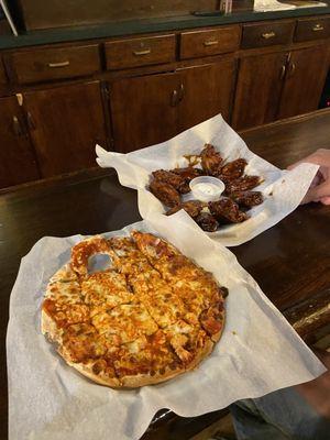 Buffalo chicken pizza (couldn't wait lol) Jamaican jerk wings