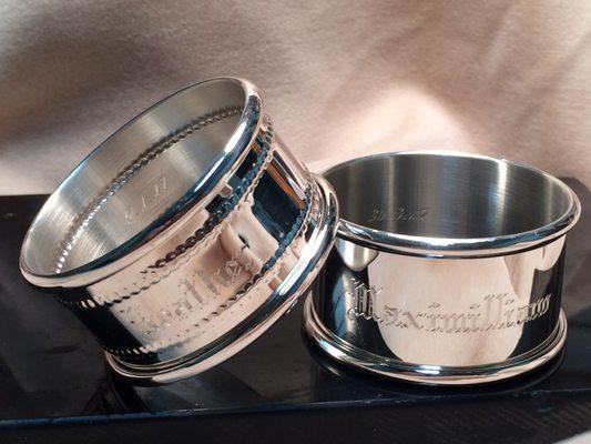 napkin rings hand engraved with old english