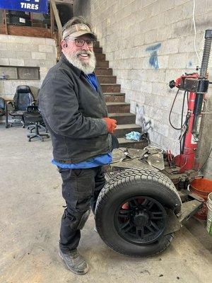 johnny has been changing tires at moodys tire service for 18 years now!