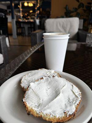 Breakfast! Everything bagel with extra cream cheese and a "Shiz" seasonal latte.