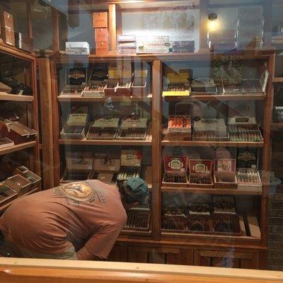 Hubby studies in the humidor