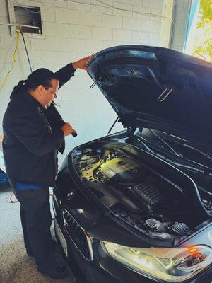 Matt going through part of the routine check for a smog and emissions test!