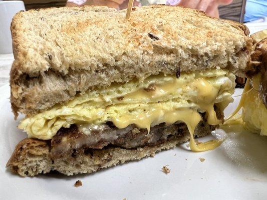 Sausage egg & cheese on rye