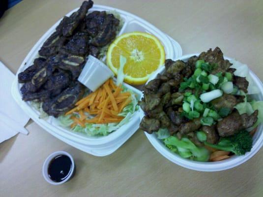 Rib plate and chicken veggie bowl. Both with brown rice.